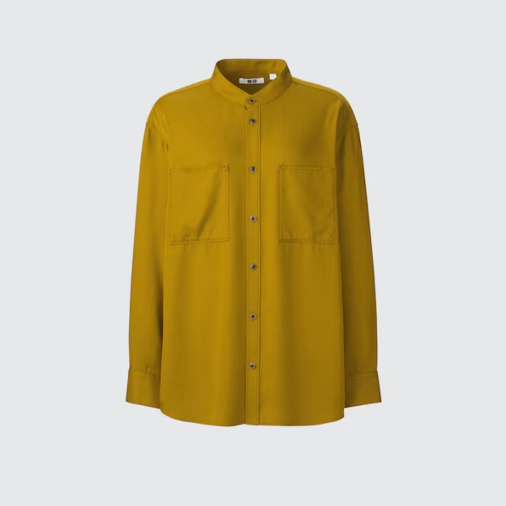 Uniqlo U Band Collar Relaxed Shirt Mustard Yellow, Size XL